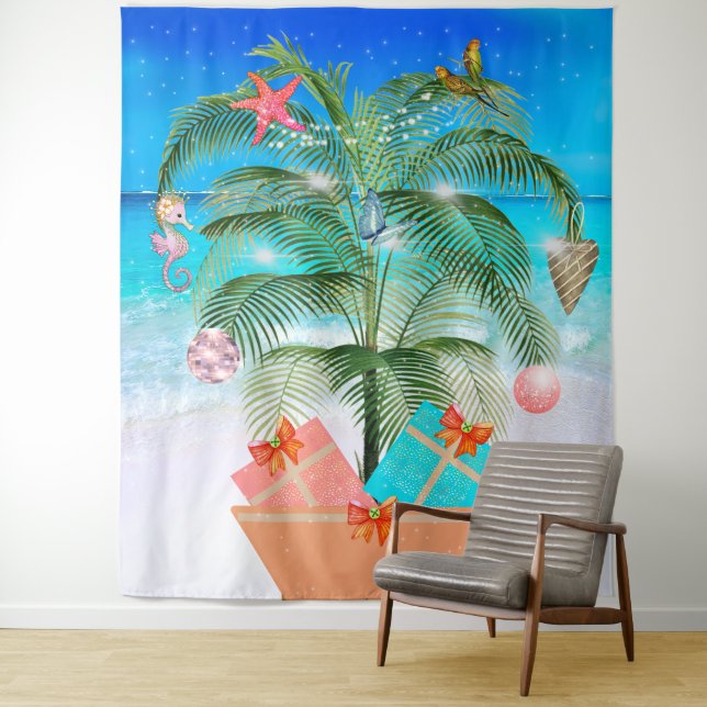 Tenture Arbre de Noël Décoration Océan Plage Décor  (En situation)