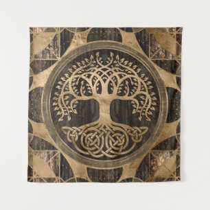 Tenture Arbre de vie - Yggdrasil - écorce en bois et or