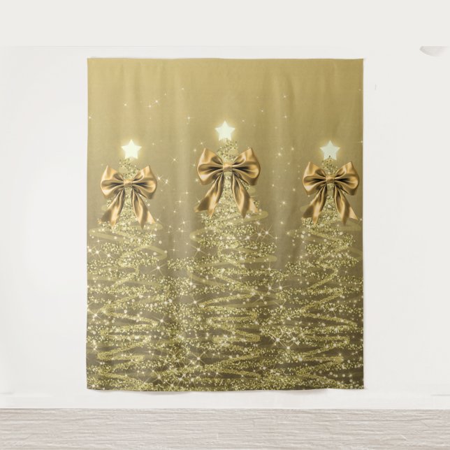 Tenture Arbres scintillants de Noël Ruban doré Faux (Devant)