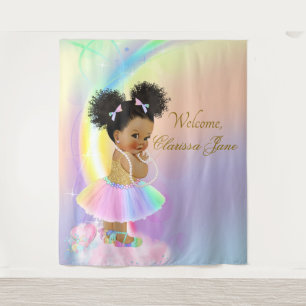 Tenture Arc en arc-en-ciel Bannière Baby shower Afro Girl