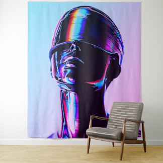 Tenture Arc-en-ciel futuriste Chrome Portrait Mur Art