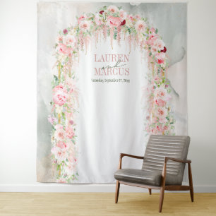 Tenture Arc Floral Rose et Vert Sauge Rustique