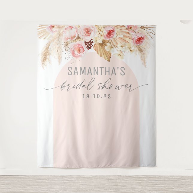 Tenture Arc rose moderne boho pampas fond floral (Devant)