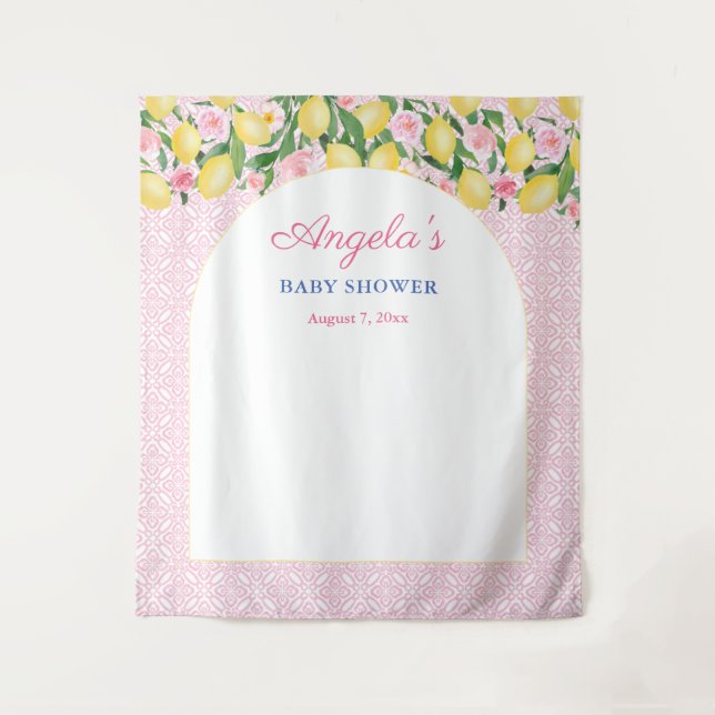 Tenture Arch Girl Citrons rose Baby shower Photo fond (Devant)