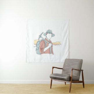 Tenture Archéologue simple une ligne art continu