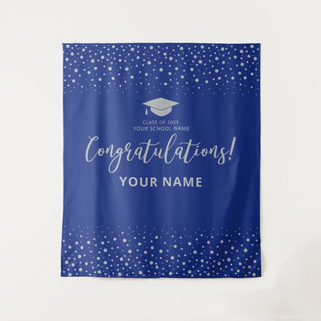 Tenture Argent et bleu royal | Félicitation Diplôme (Devant)
