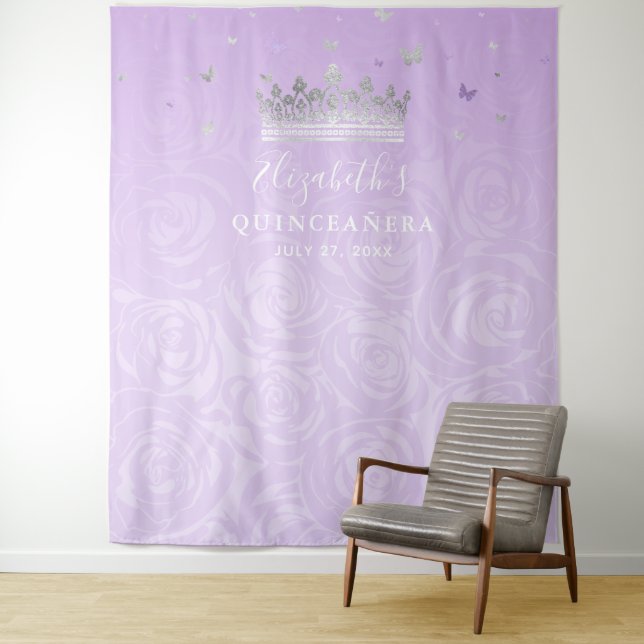 Tenture Argent et lumière violet Rose fond photo (En situation)