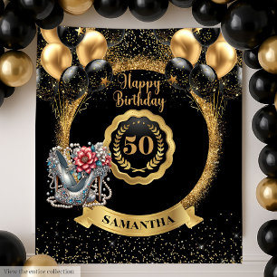 Tenture Argent noir brillant 50e anniversaire fond