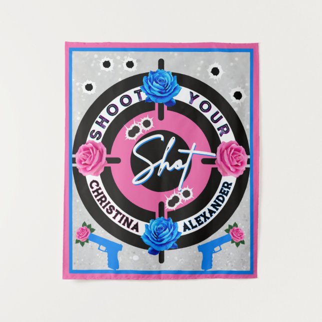 Tenture Armes ou Roses rose et bleu | Révélation de genre (Devant)