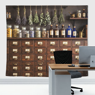 Tenture Armoire de pharmacie antique en Herbier vintage su