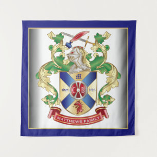 Tenture Armoiries Chevalier Bouclier Dragon Monogramme Ble