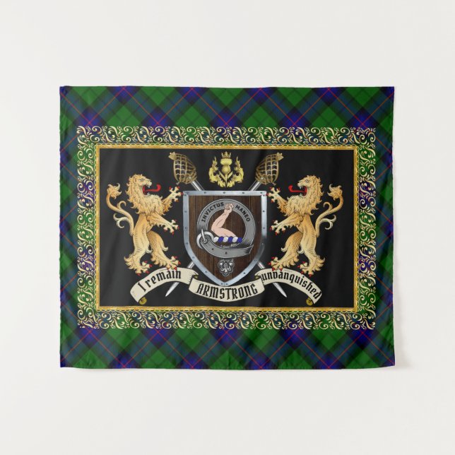 Tenture Armstrong Clan Badge & Motto avec Lions (Devant (Horizontal))