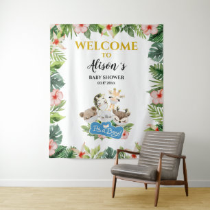 Tenture ARRIÈRE-Baby shower garçon   Cute Gold Safari Frie