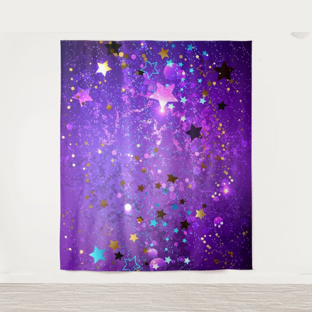 Tenture Arrière - plan de feuille violet avec étoiles (Devant)