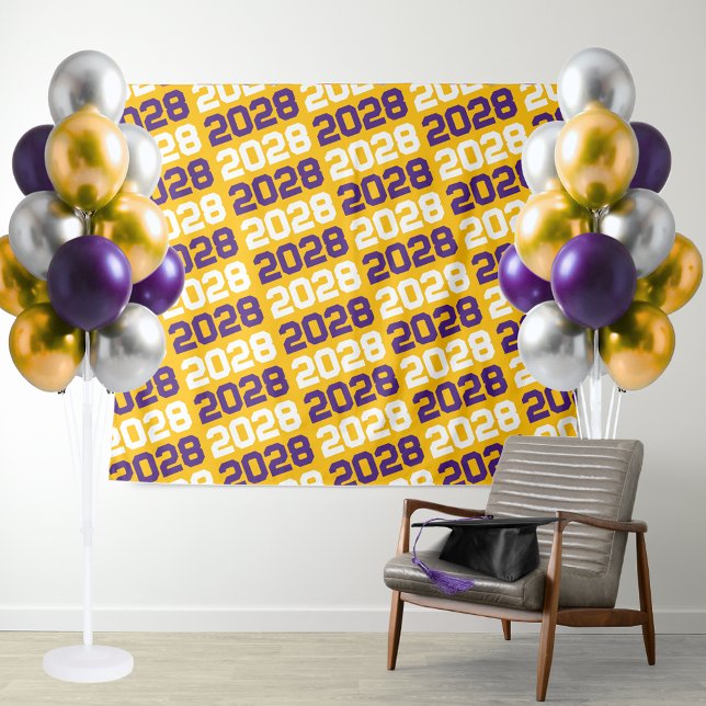 Tenture Arrière-plan des diplômes d'or et de violet (Purple and Golden Yellow Graduation Repeating Class Year Tapestry Background)