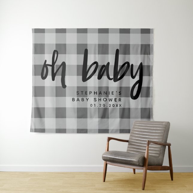 Tenture Arrière-plan du Baby shower gris moderne (En situation (horizontale))