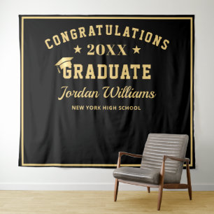 Tenture Arrivée moderne Gold Black Graduation Photo Booth 