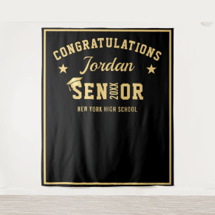 Tenture Arrivée moderne Gold Black Graduation Photo Booth 