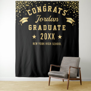 Tenture Arrivée moderne Gold Black Graduation Photo Booth 