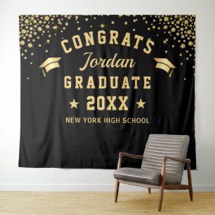 Tenture Arrivée moderne Gold Black Graduation Photo Booth 