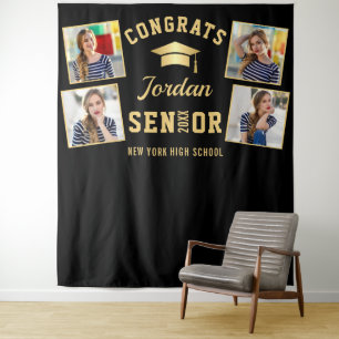 Tenture Arrivée moderne Gold Black Graduation Photo Booth 