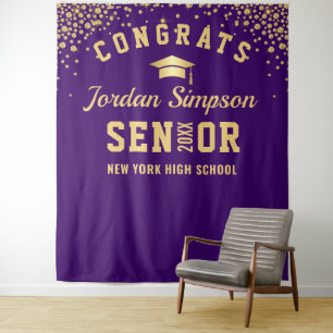 Tenture Arrivée moderne Gold Purple Graduation Photo Booth