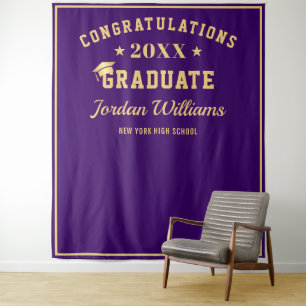 Tenture Arrivée moderne Gold Purple Graduation Photo Booth