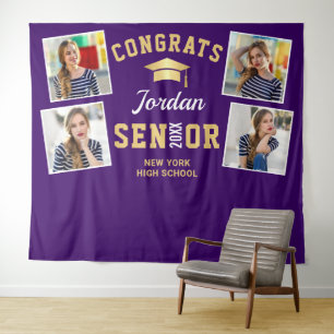 Tenture Arrivée moderne Gold Purple Graduation Photo Booth