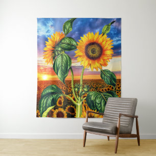 Tenture Art Abstrait des tournesols Sunshine - coucher du