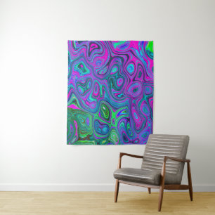 Tenture Art Abstrait Groovy Magenta et Vert Citron Marbré