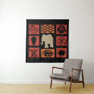 Tenture Art abstrait moderne africain symbole et éléphant