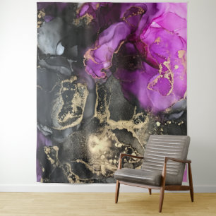 Tenture Art abstrait noir or violet unique