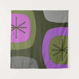 Tenture Art Abstrait Olive Green Pink des années 1950