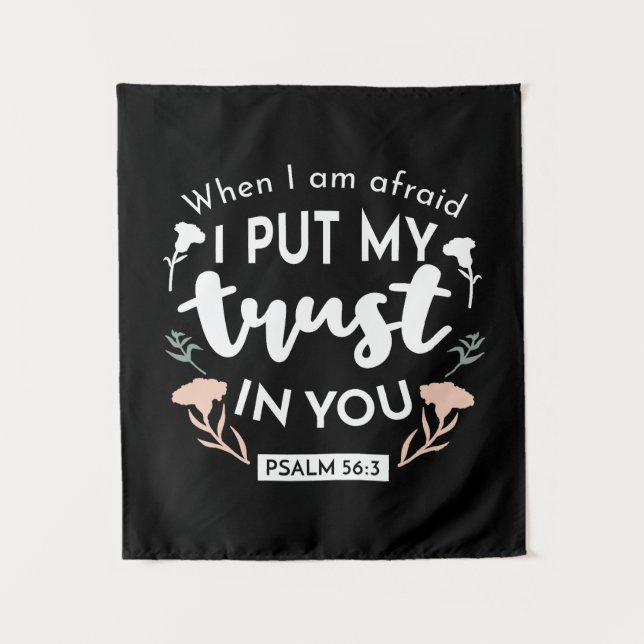 Tenture Art chrétien floral foncé - Psaume 56:3 (Devant)