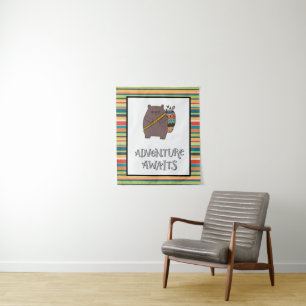 Tenture Art de nurserie de l'ours boho "L'aventure attend"