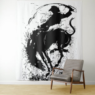 Tenture Art de silhouette de rodéo de cow-boy dynamique