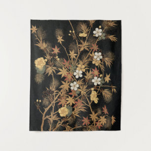Tenture Art floral automnal noir doré vintage japonais