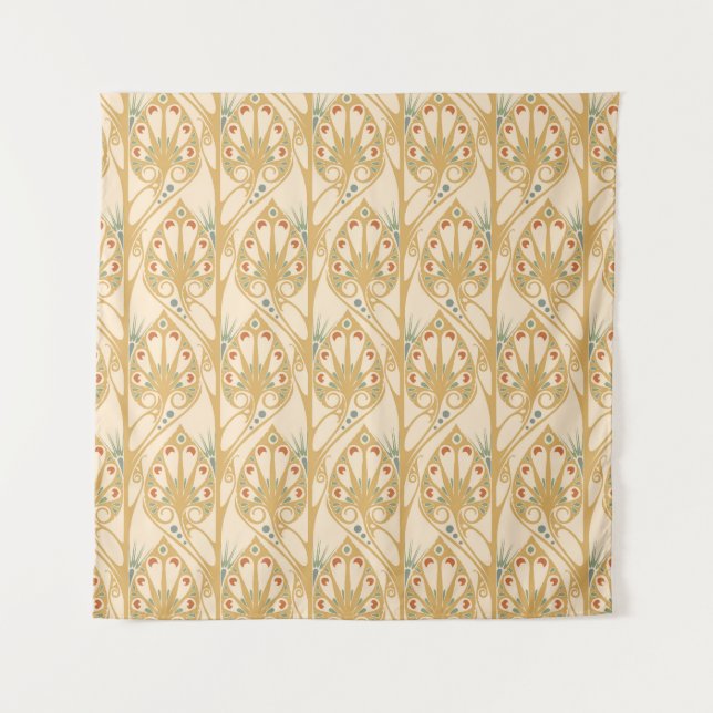 Tenture Art nouveau rétro, lignes géométriques abstraites. (Devant)
