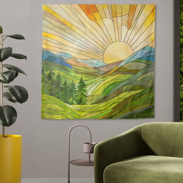 Tenture Art numérique mosaïque Mountain Sunrise (Créateur téléchargé)