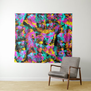 Tenture Artsy Moderne Neon Couleurs Noir Abstrait Peinture