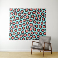 Artsy Trendy Coral Mint Turquoise Leopard Poster d
