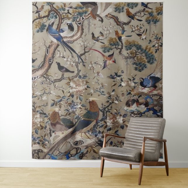 Tenture asiatique, antique, soie, Peinture, nature, Oiseau (En situation)