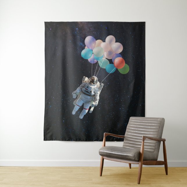 Tenture Astronaute Stars & Space Colorful Balloons (En situation)