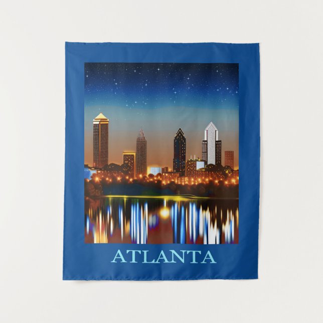 Tenture Atlanta Skyline par nuit avec réflexions (Devant)