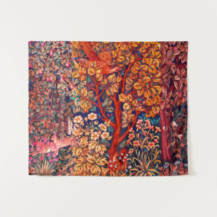 Tenture AUTUMN FOREST ANIMALS Haricots, faisan, Floral rou