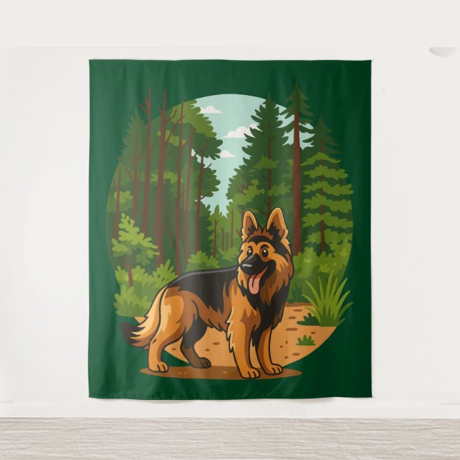 Tenture Aventure de chien berger allemand en forêt  (Devant)