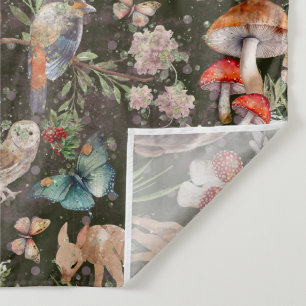 Tenture Aventure forestière aquarelle animaux et champigno
