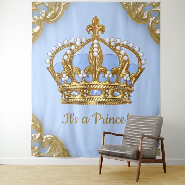 Tenture Baby Blue Gold Prince Extra Large Baby Backdrop (En situation)