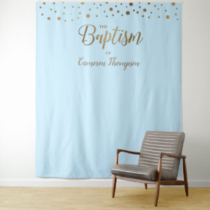 Tenture Baby boy Blue Gold Confetti Baptême fond