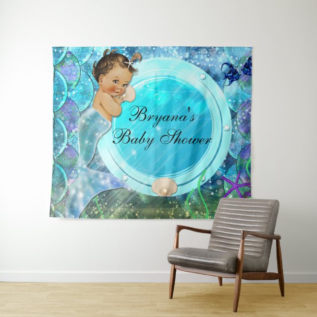 Tenture Baby Girl Enchanted Sea Mermaid Party Contexte (En situation (horizontale))